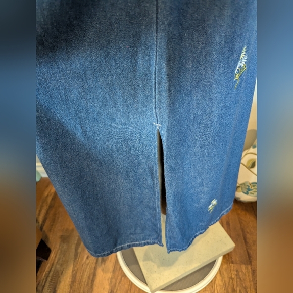 Vintage Denim Maxi sleeveless Dress With Floral Embroidery Women's Size M 10-12 - Picture 9 of 10